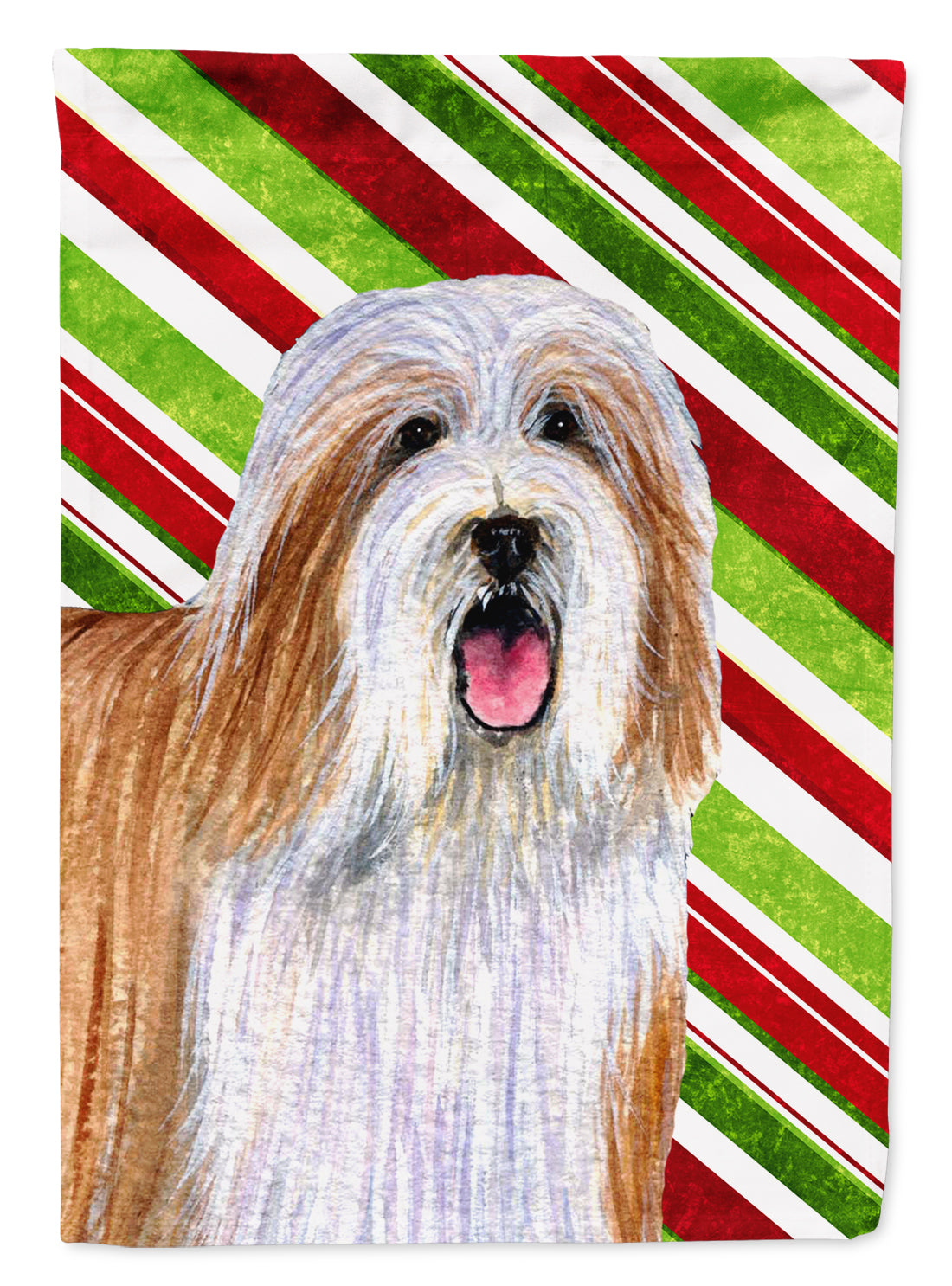 Bearded Collie Candy Cane Holiday Christmas  Flag Garden Size.