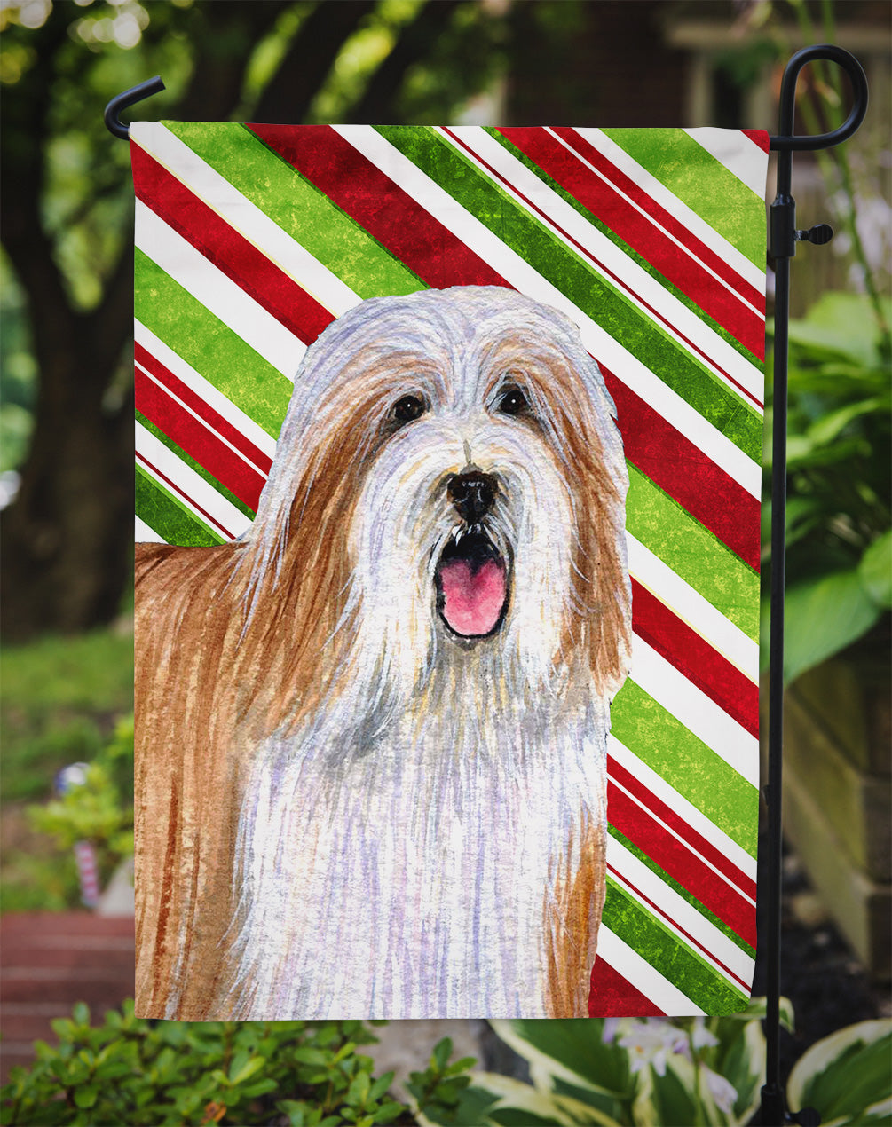 Bearded Collie Candy Cane Holiday Christmas  Flag Garden Size