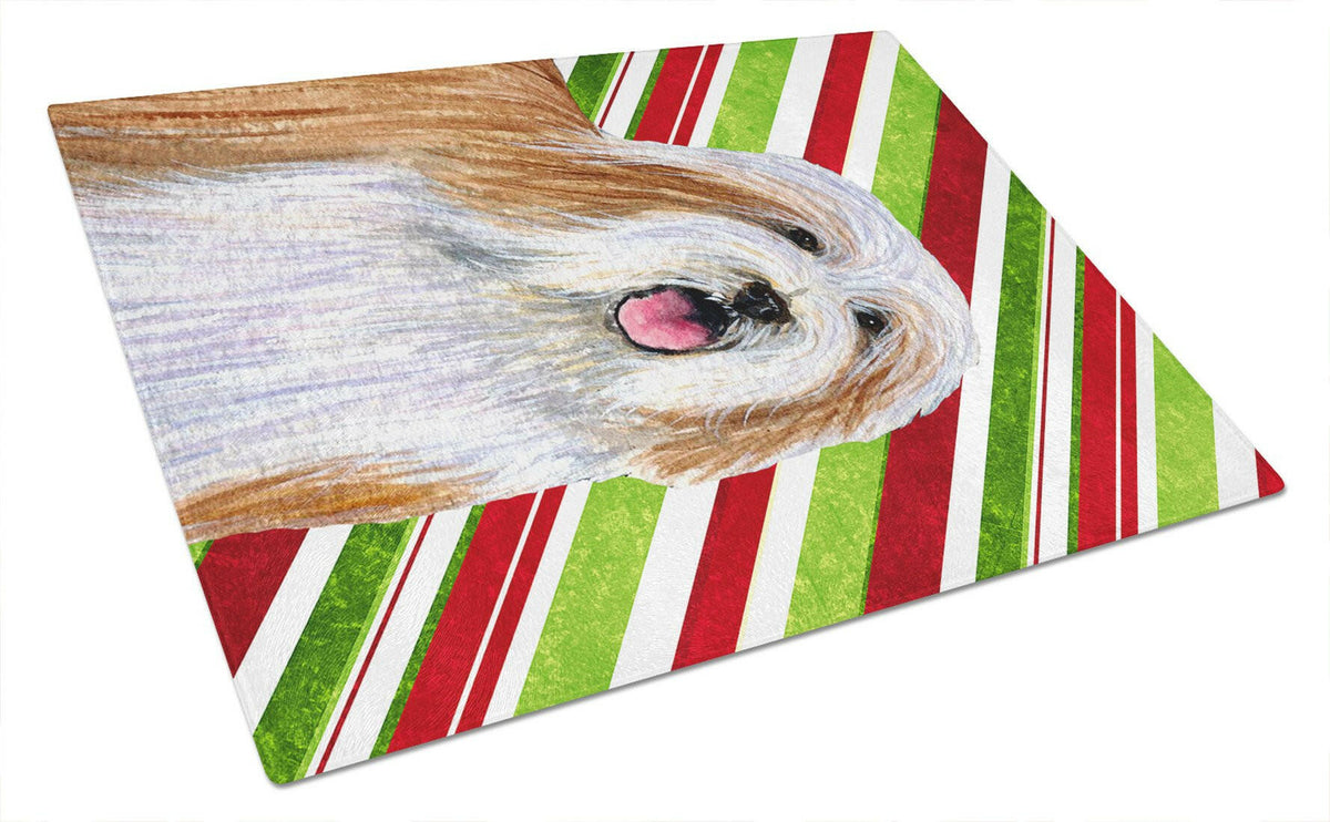 Bearded Collie Candy Cane Holiday Christmas Glass Cutting Board Large by Caroline&#39;s Treasures