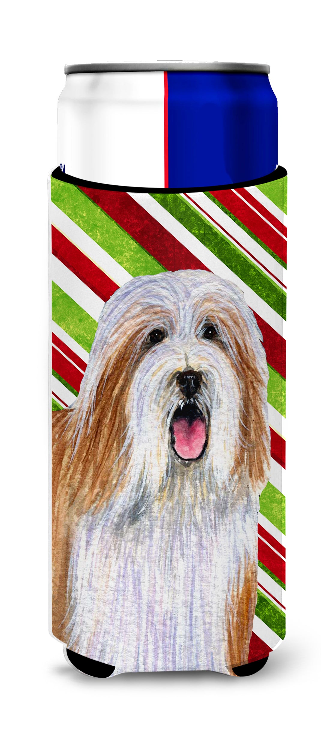 Bearded Collie Candy Cane Holiday Christmas Ultra Beverage Insulators for slim cans LH9240MUK.