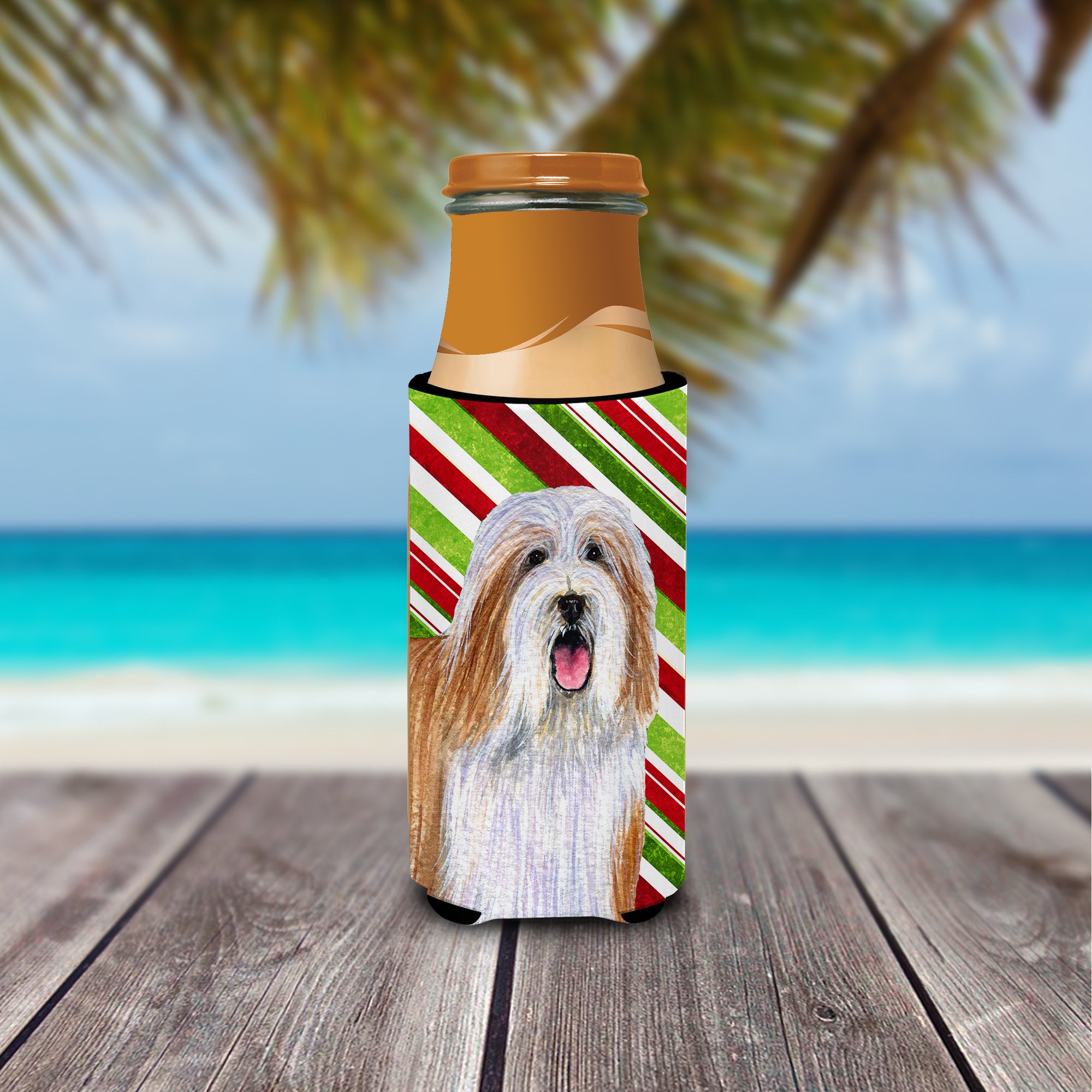 Bearded Collie Candy Cane Holiday Christmas Ultra Beverage Insulators for slim cans LH9240MUK.