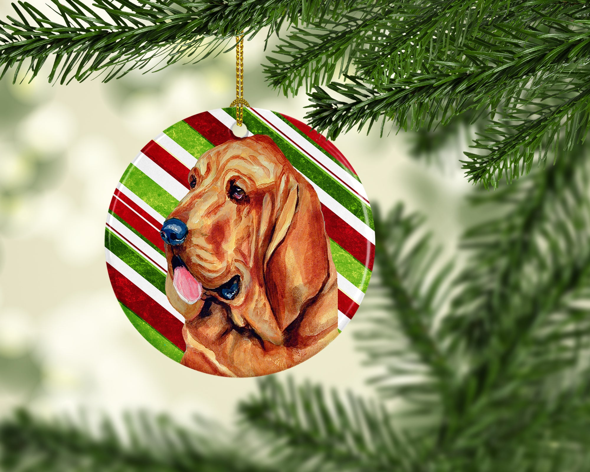 Bloodhound Candy Cane Holiday Christmas Ceramic Ornament LH9241 - the-store.com