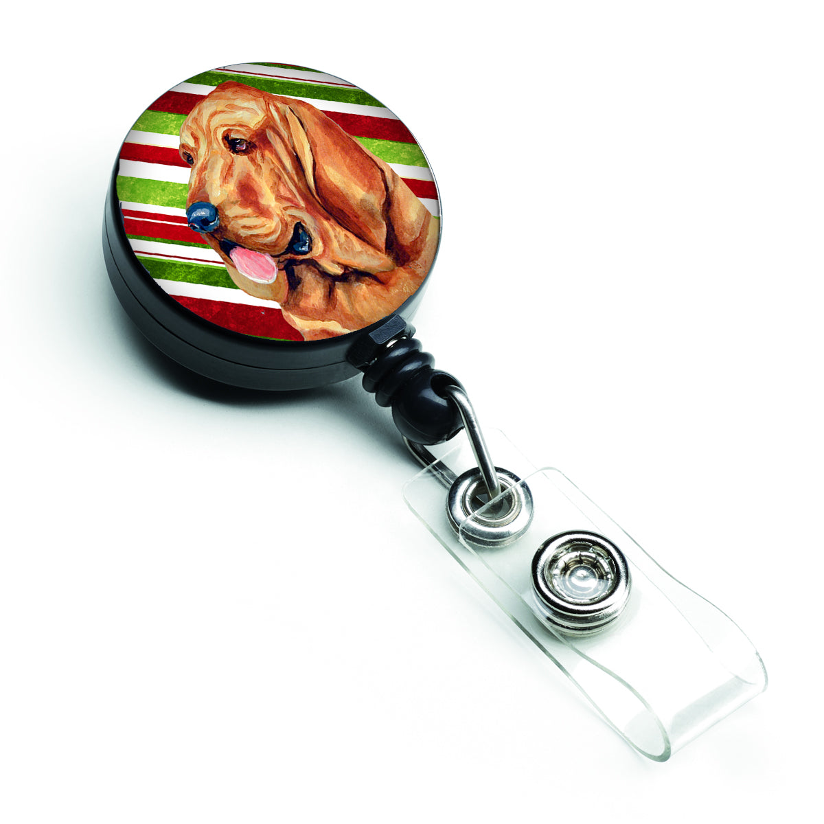 Bloodhound Candy Cane Holiday Christmas Retractable Badge Reel LH9241BR