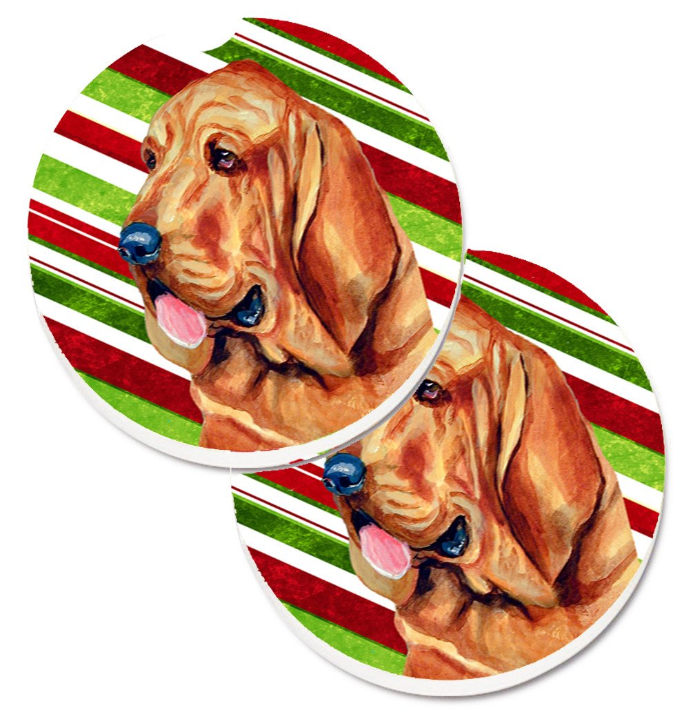 Bloodhound Candy Cane Holiday Christmas Set of 2 Cup Holder Car Coasters LH9241CARC by Caroline&#39;s Treasures