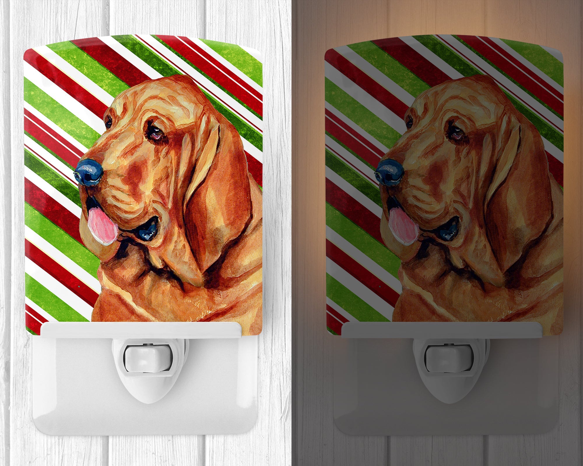 Bloodhound Candy Cane Holiday Christmas Ceramic Night Light LH9241CNL - the-store.com
