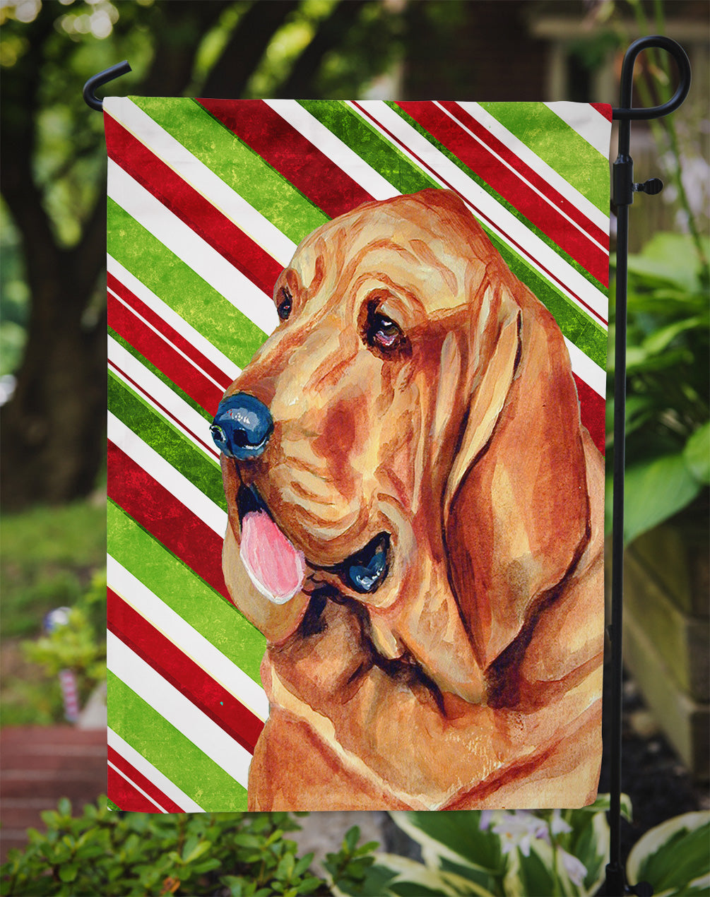 Bloodhound Candy Cane Holiday Christmas  Flag Garden Size.