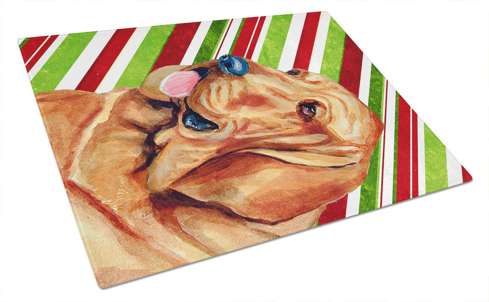 Bloodhound Candy Cane Holiday Christmas Glass Cutting Board Large by Caroline's Treasures