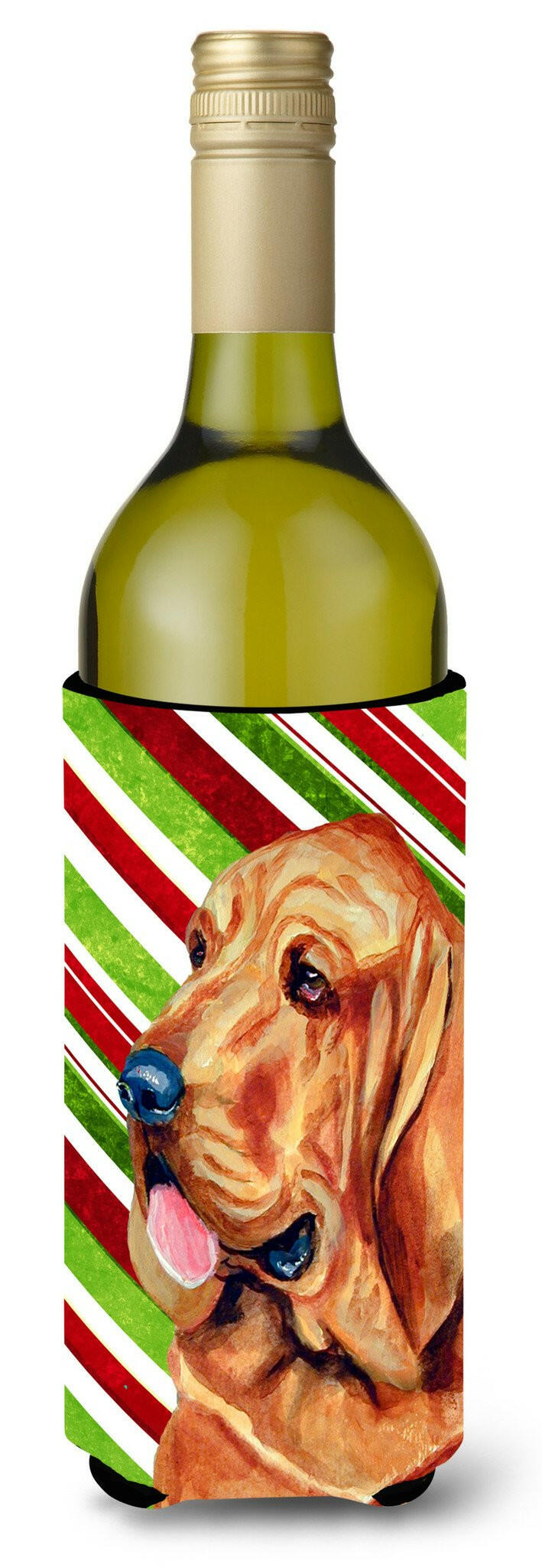 Bloodhound Candy Cane Holiday Christmas Wine Bottle Beverage Insulator Beverage Insulator Hugger by Caroline&#39;s Treasures