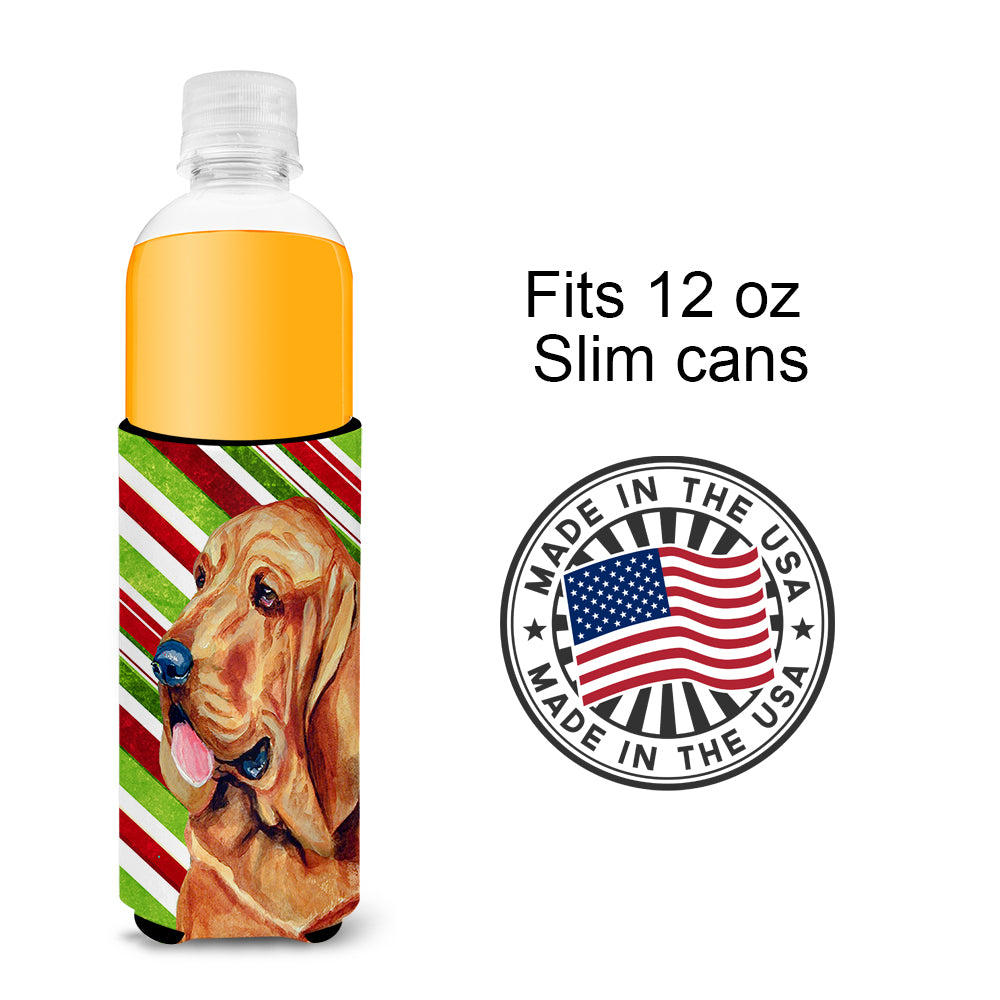 Bloodhound Candy Cane Holiday Christmas Ultra Beverage Insulators for slim cans LH9241MUK.