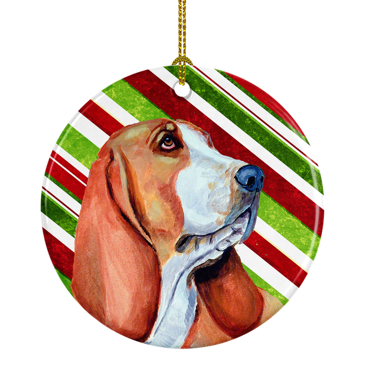Basset Hound Candy Cane Holiday Christmas Ceramic Ornament LH9242 - the-store.com