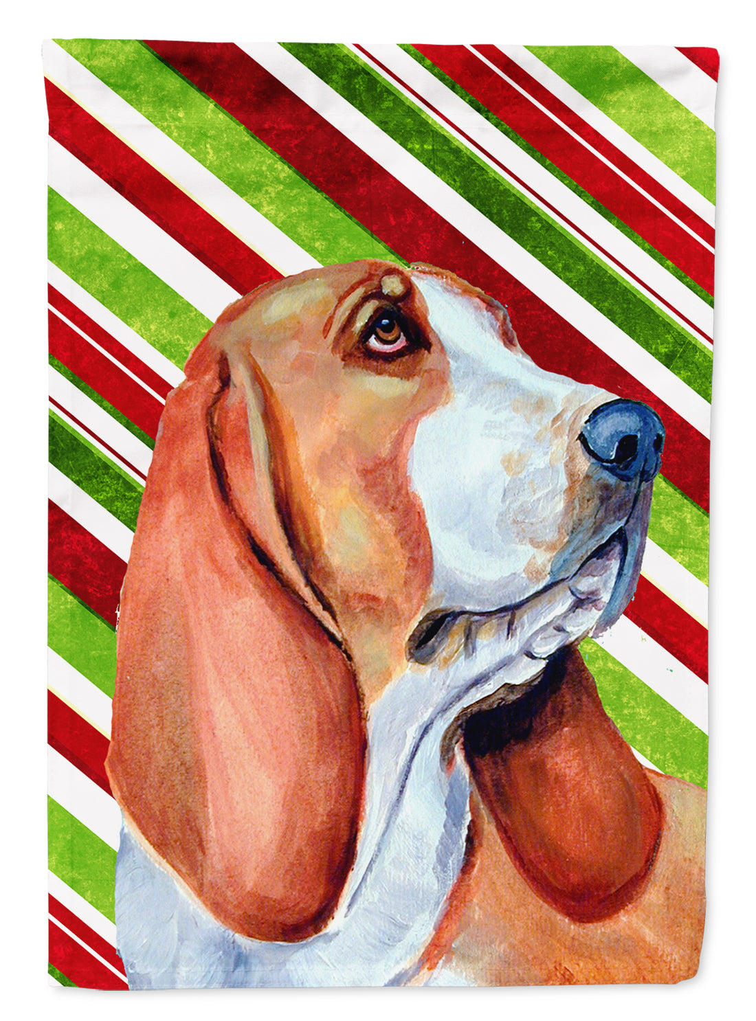 Basset Hound Candy Cane Holiday Christmas  Flag Canvas House Size  the-store.com.