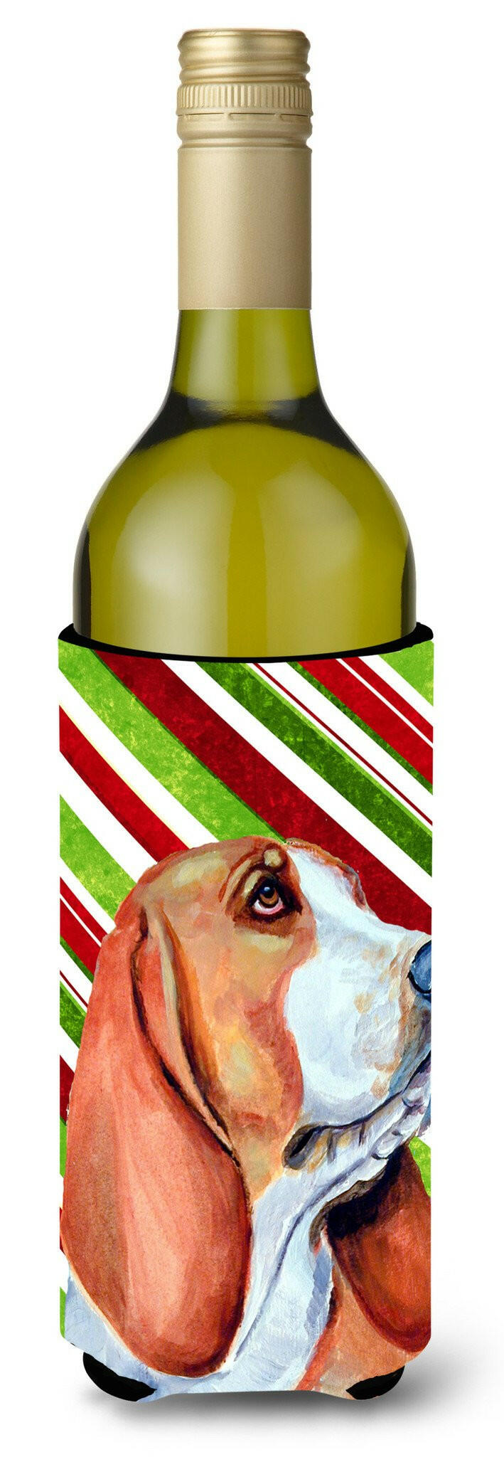 Basset Hound Candy Cane Holiday Christmas Wine Bottle Beverage Insulator Beverage Insulator Hugger by Caroline's Treasures