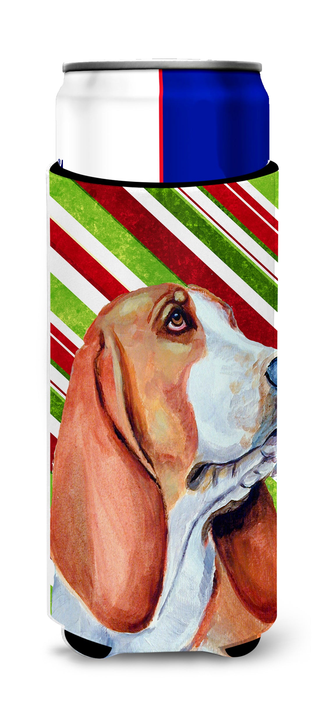 Basset Hound Candy Cane Holiday Christmas Ultra Beverage Insulators for slim cans LH9242MUK.