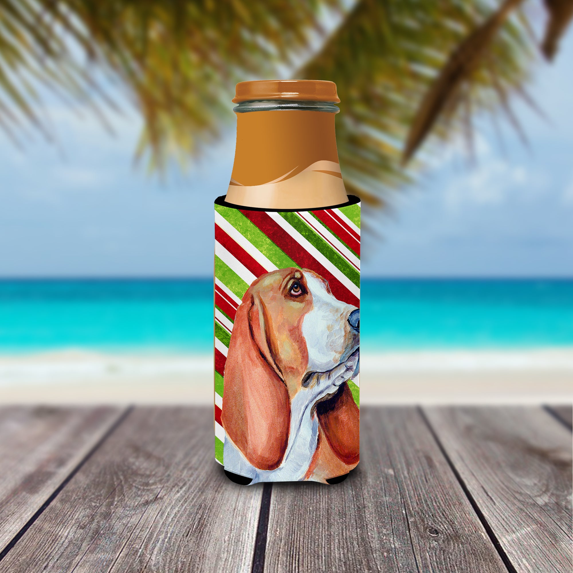 Basset Hound Candy Cane Holiday Christmas Ultra Beverage Insulators for slim cans LH9242MUK