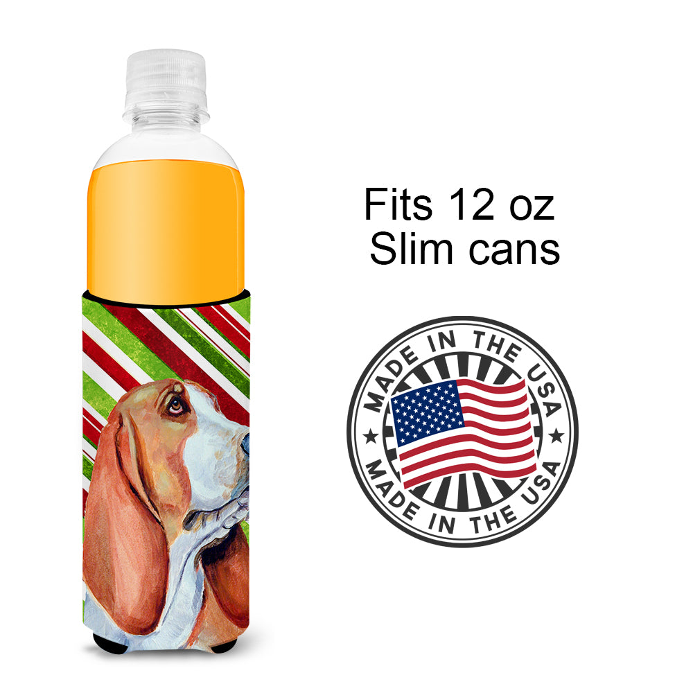 Basset Hound Candy Cane Holiday Christmas Ultra Beverage Insulators for slim cans LH9242MUK