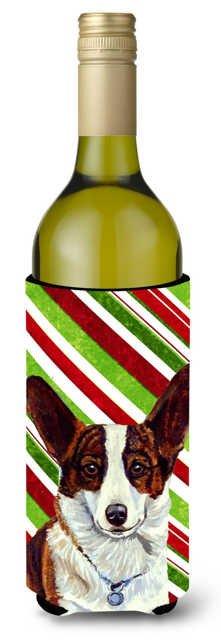 Corgi Candy Cane Holiday Christmas Wine Bottle Beverage Insulator Beverage Insulator Hugger by Caroline&#39;s Treasures