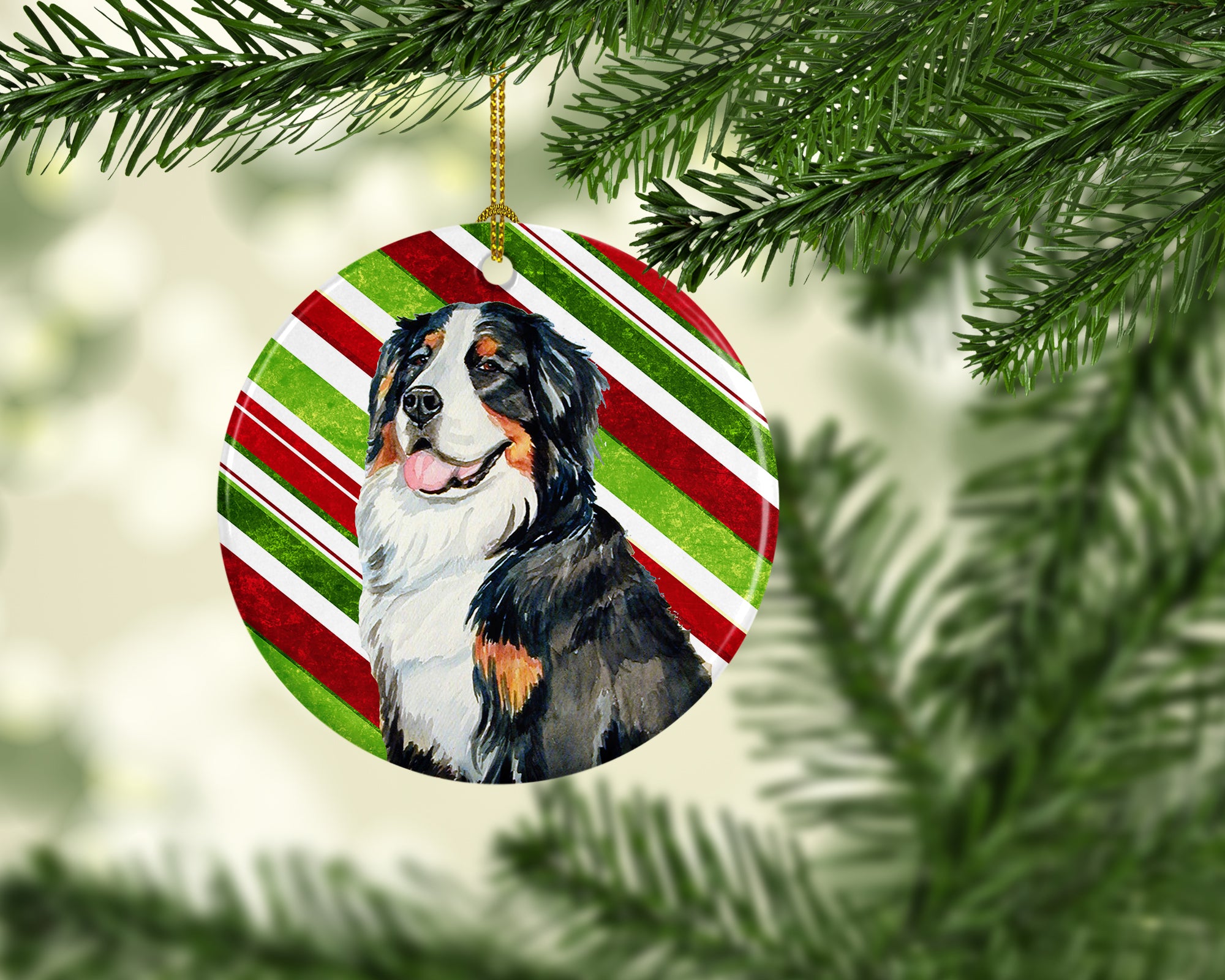 Bernese Mountain Dog Candy Cane Holiday Christmas Ceramic Ornament LH9244 - the-store.com