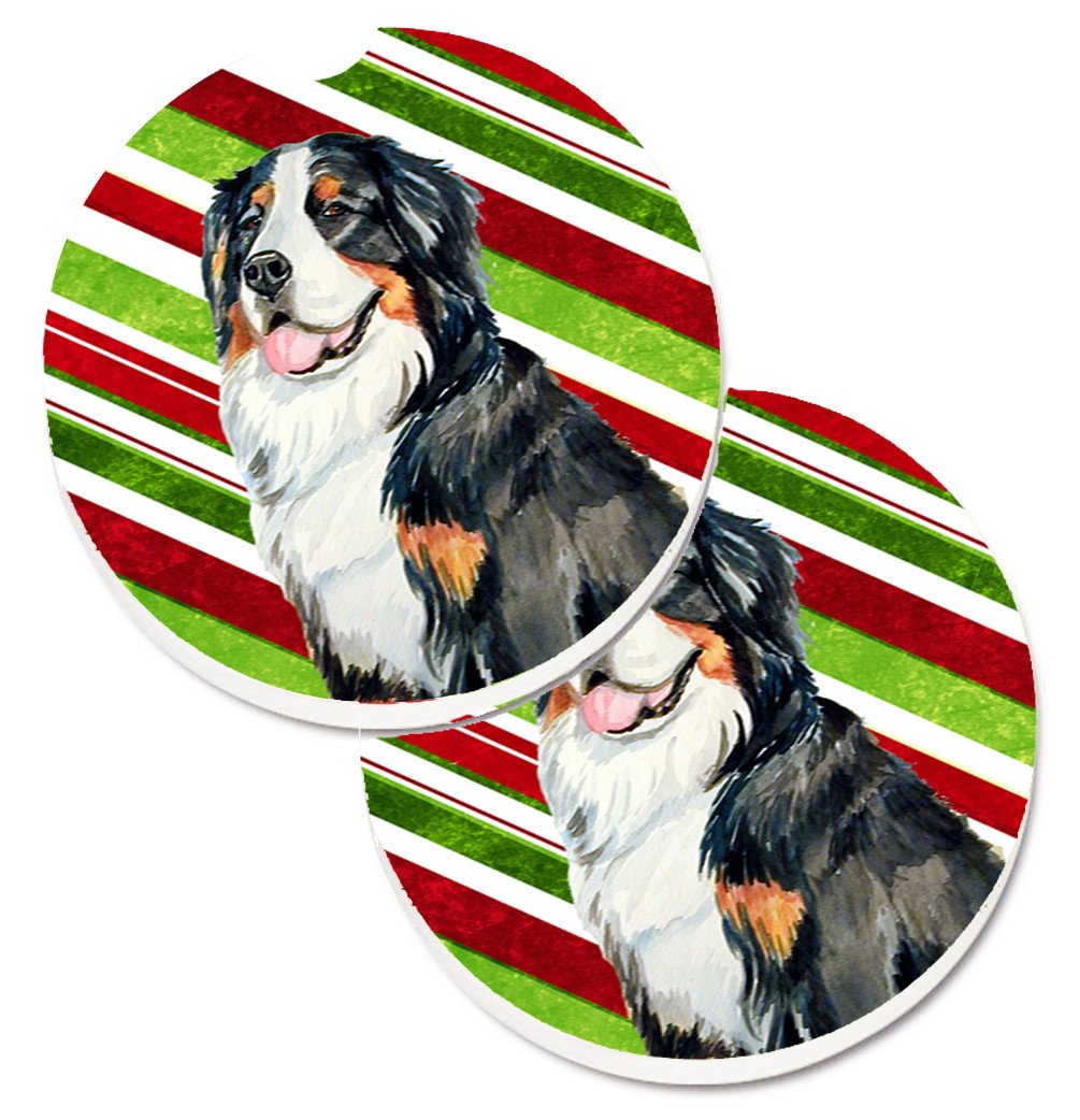 Bernese Mountain Dog Candy Cane Holiday Christmas Set of 2 Cup Holder Car Coasters LH9244CARC by Caroline&#39;s Treasures