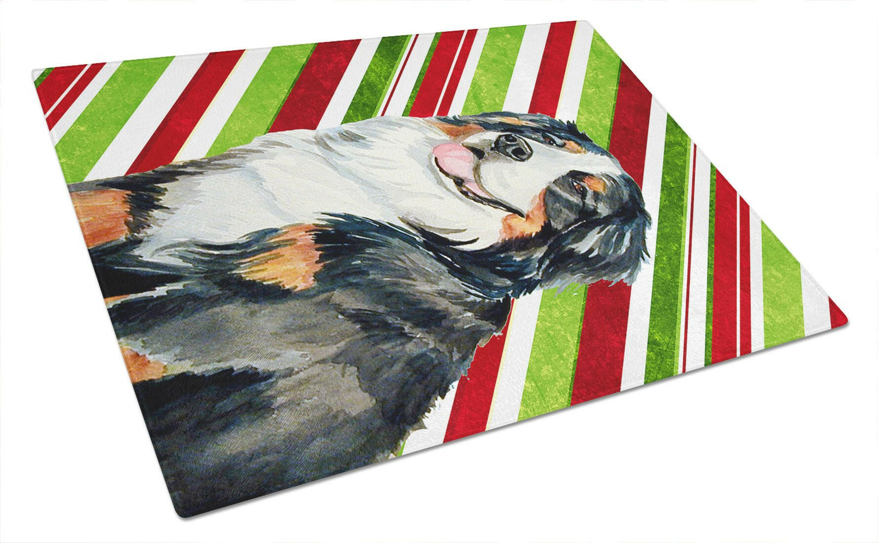 Bernese Mountain Dog Candy Cane Holiday Christmas Glass Cutting Board Large by Caroline's Treasures