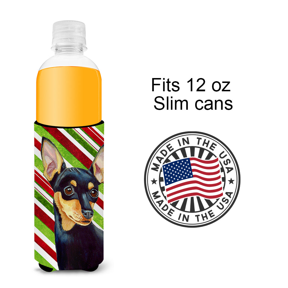 Min Pin Candy Cane Holiday Christmas Ultra Beverage Insulators for slim cans LH9245MUK.