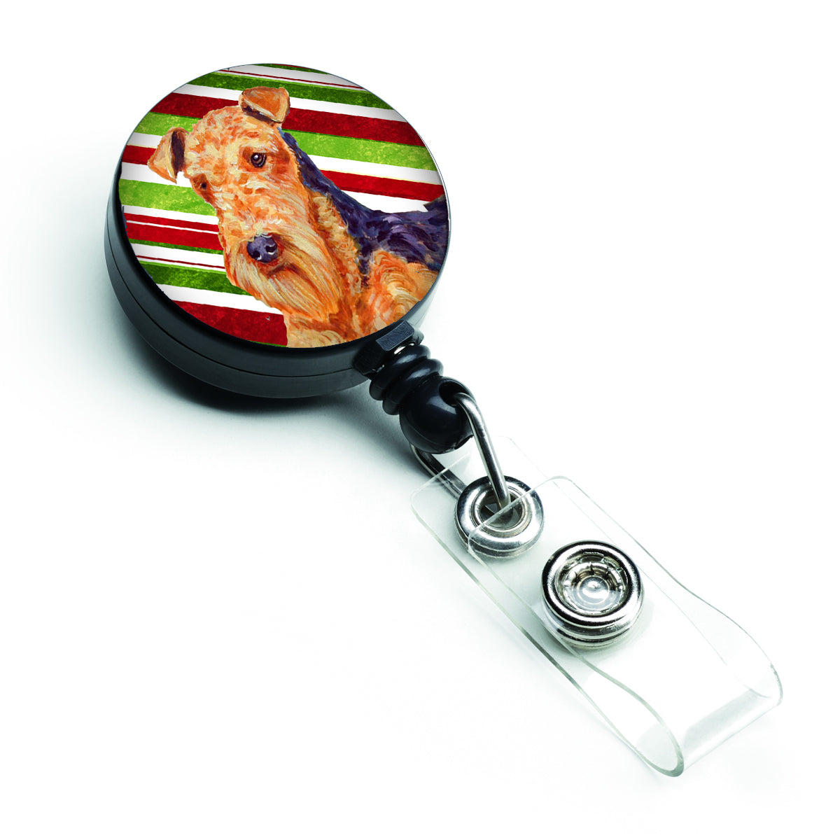 Airedale Candy Cane Holiday Christmas Retractable Badge Reel LH9246BR