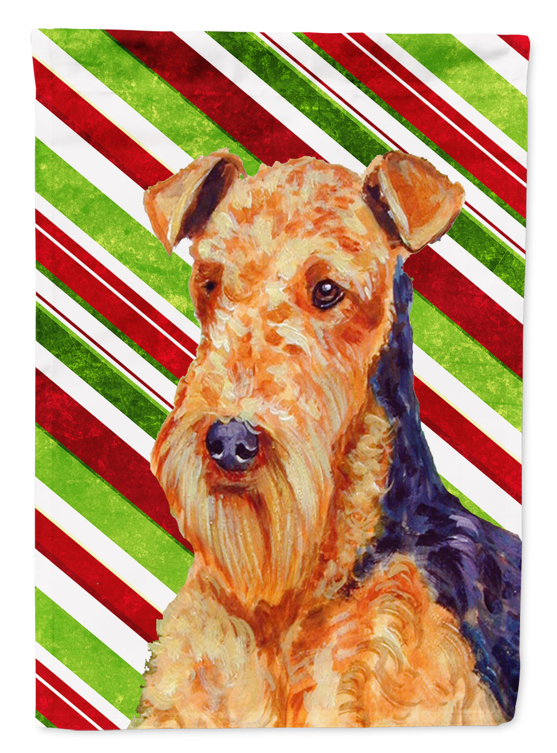 Airedale Candy Cane Holiday Christmas  Flag Garden Size.