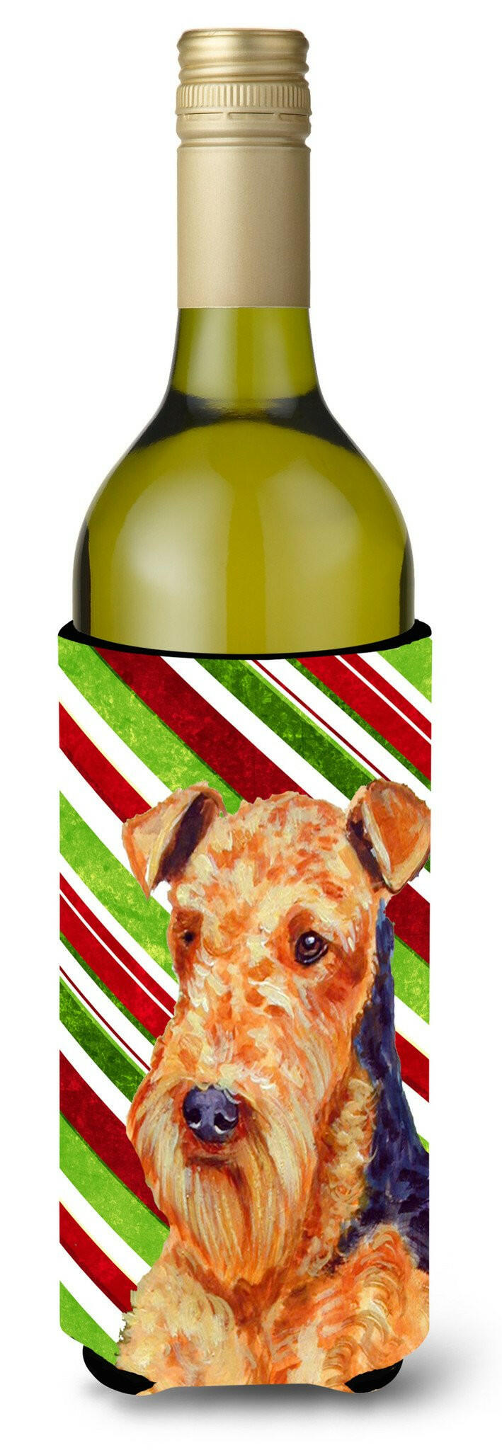 Airedale Candy Cane Holiday Christmas Wine Bottle Beverage Insulator Beverage Insulator Hugger by Caroline's Treasures