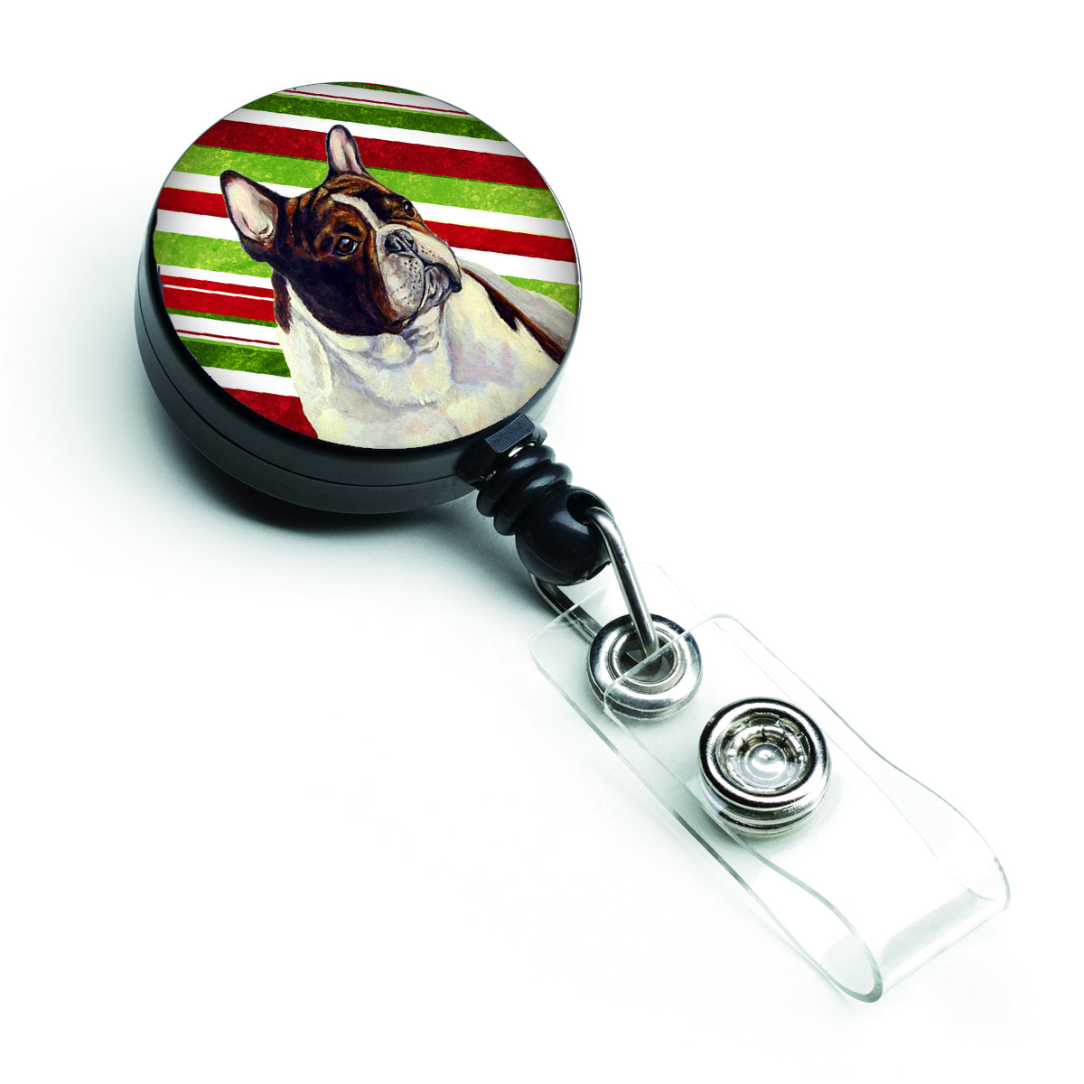 French Bulldog Candy Cane Holiday Christmas Retractable Badge Reel LH9247BR