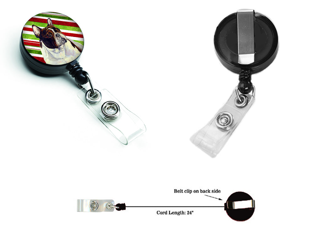 French Bulldog Candy Cane Holiday Christmas Retractable Badge Reel LH9247BR  the-store.com.