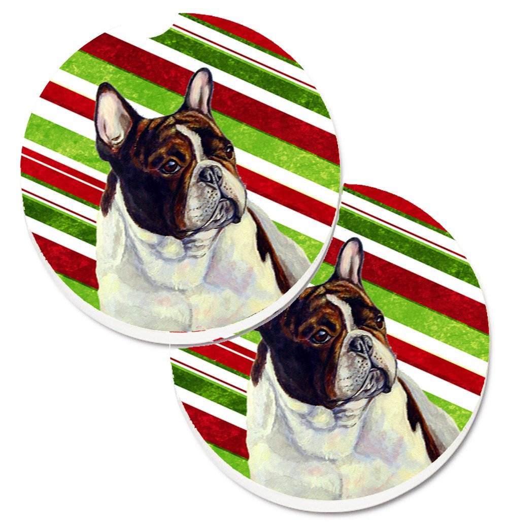 French Bulldog Candy Cane Holiday Christmas Set of 2 Cup Holder Car Coasters LH9247CARC by Caroline&#39;s Treasures