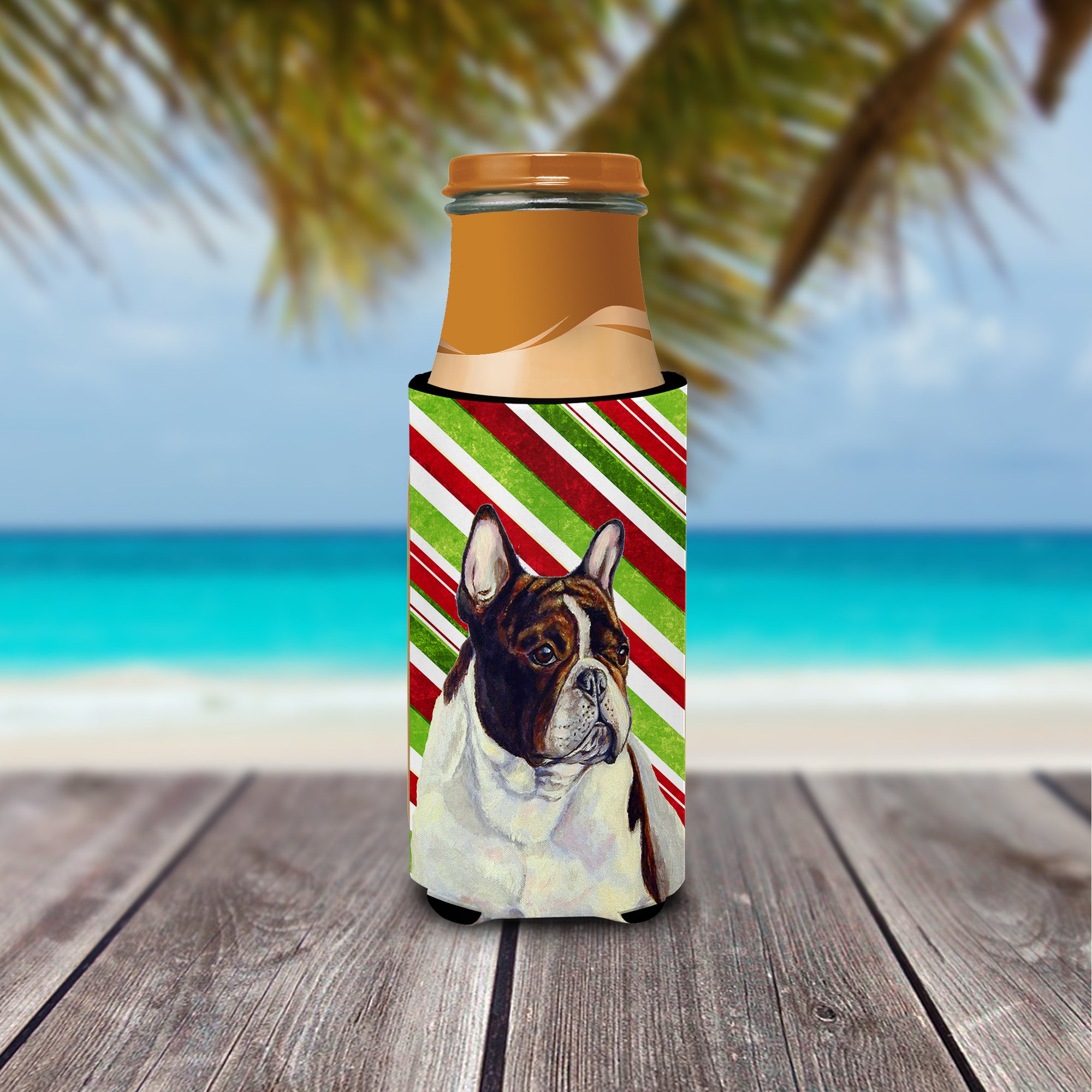 French Bulldog Candy Cane Holiday Christmas Ultra Beverage Insulators for slim cans LH9247MUK.