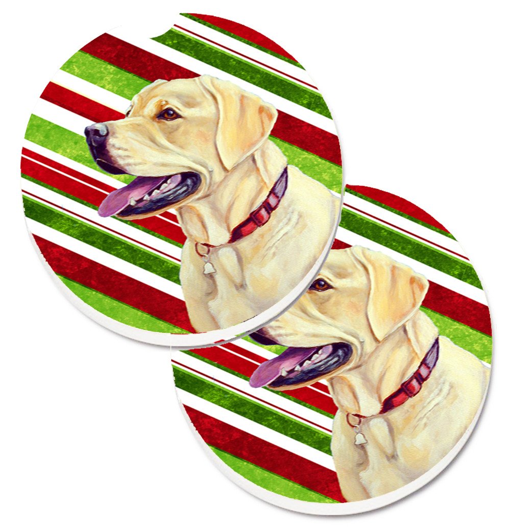 Labrador Candy Cane Holiday Christmas Set of 2 Cup Holder Car Coasters LH9248CARC by Caroline&#39;s Treasures