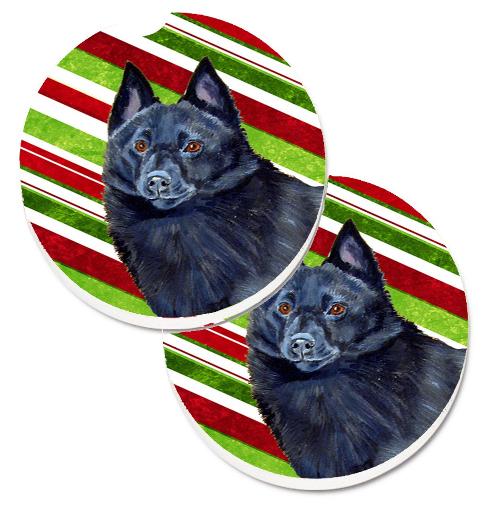 Schipperke Candy Cane Holiday Christmas Set of 2 Cup Holder Car Coasters LH9249CARC by Caroline&#39;s Treasures