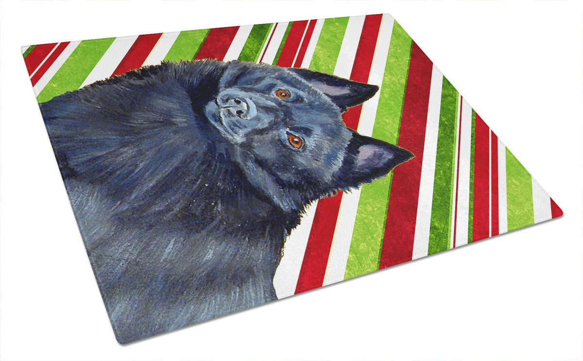 Schipperke Candy Cane Holiday Christmas Glass Cutting Board Large by Caroline&#39;s Treasures