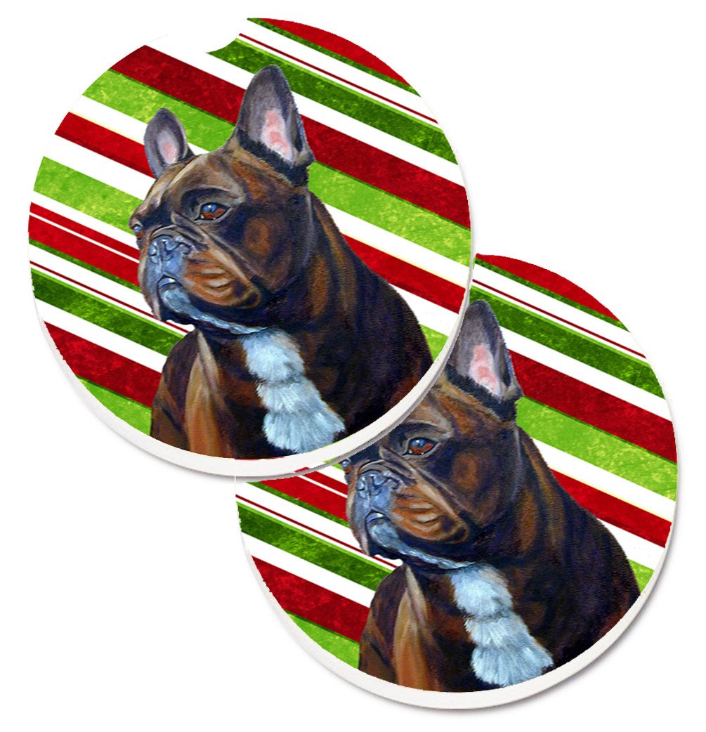 French Bulldog Candy Cane Holiday Christmas Set of 2 Cup Holder Car Coasters LH9250CARC by Caroline&#39;s Treasures