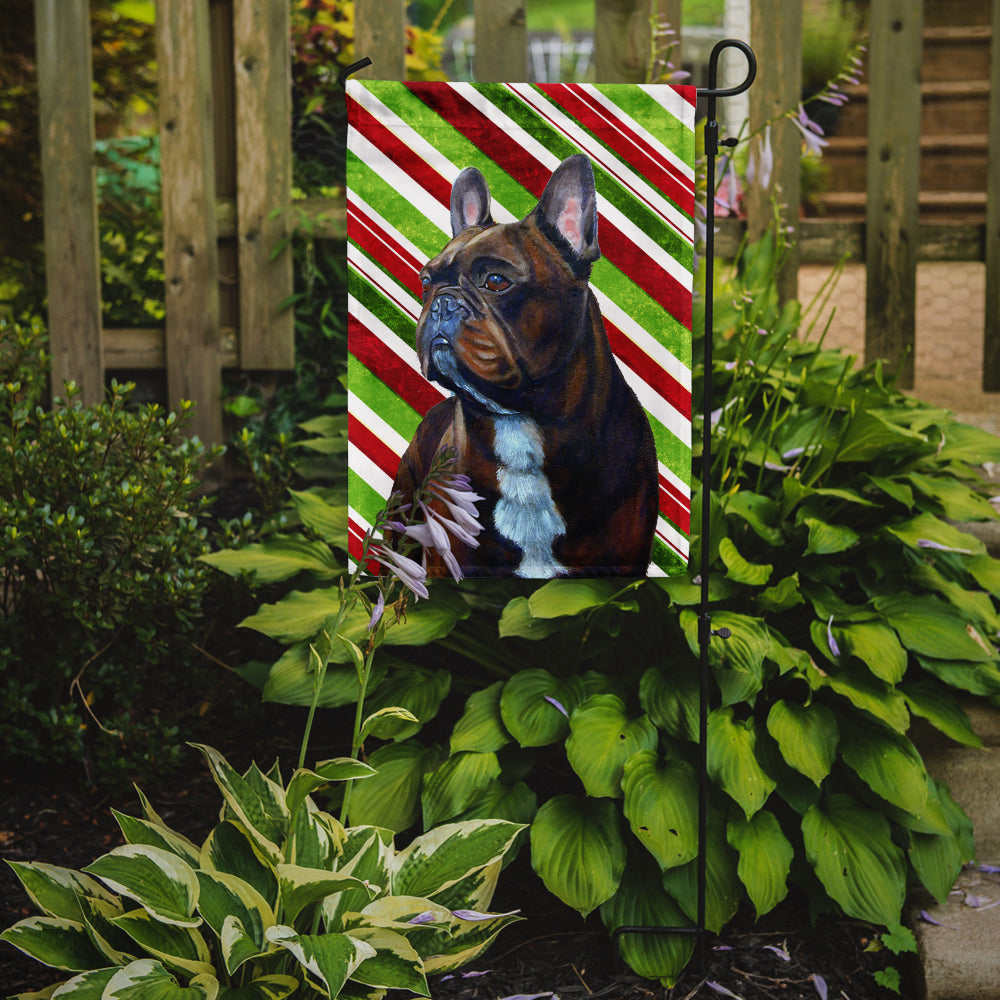French Bulldog Candy Cane Holiday Christmas  Flag Garden Size