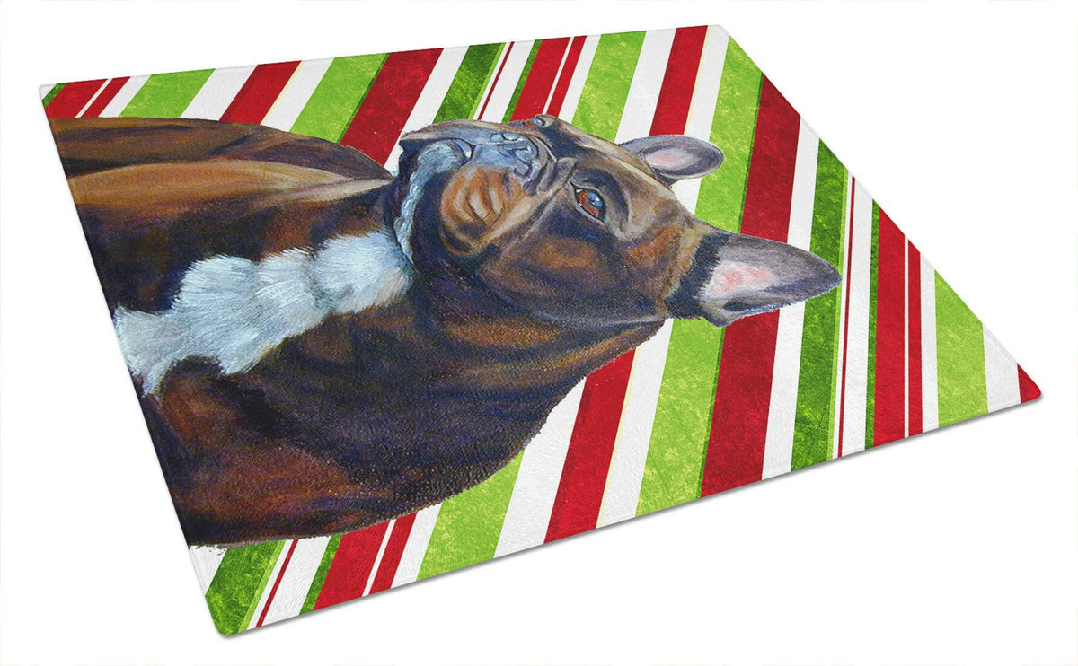 French Bulldog Candy Cane Holiday Christmas Glass Cutting Board Large by Caroline&#39;s Treasures