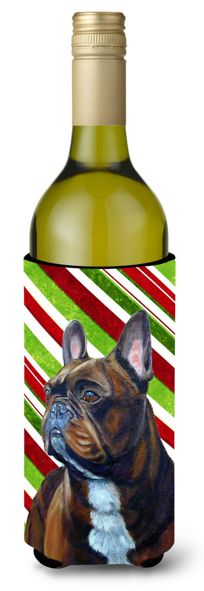 French Bulldog Candy Cane Holiday Christmas Wine Bottle Beverage Insulator Beverage Insulator Hugger by Caroline's Treasures