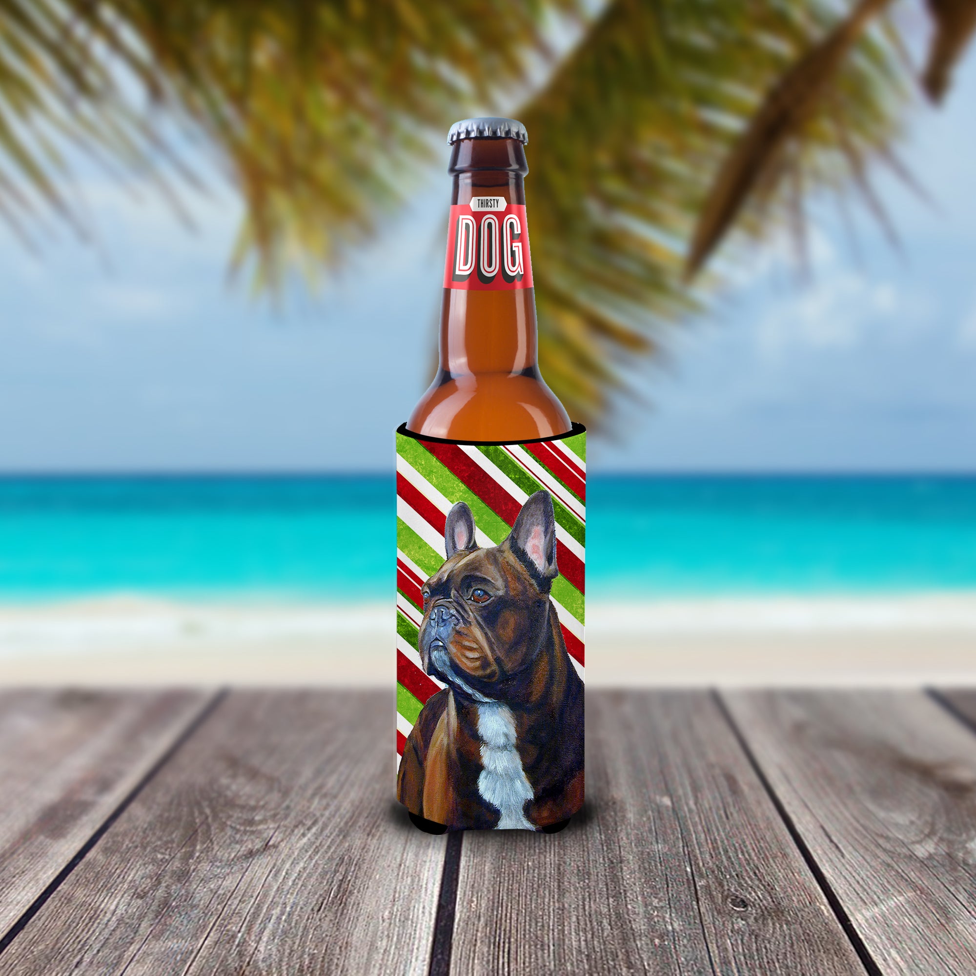 French Bulldog Candy Cane Holiday Christmas Ultra Beverage Insulators for slim cans LH9250MUK