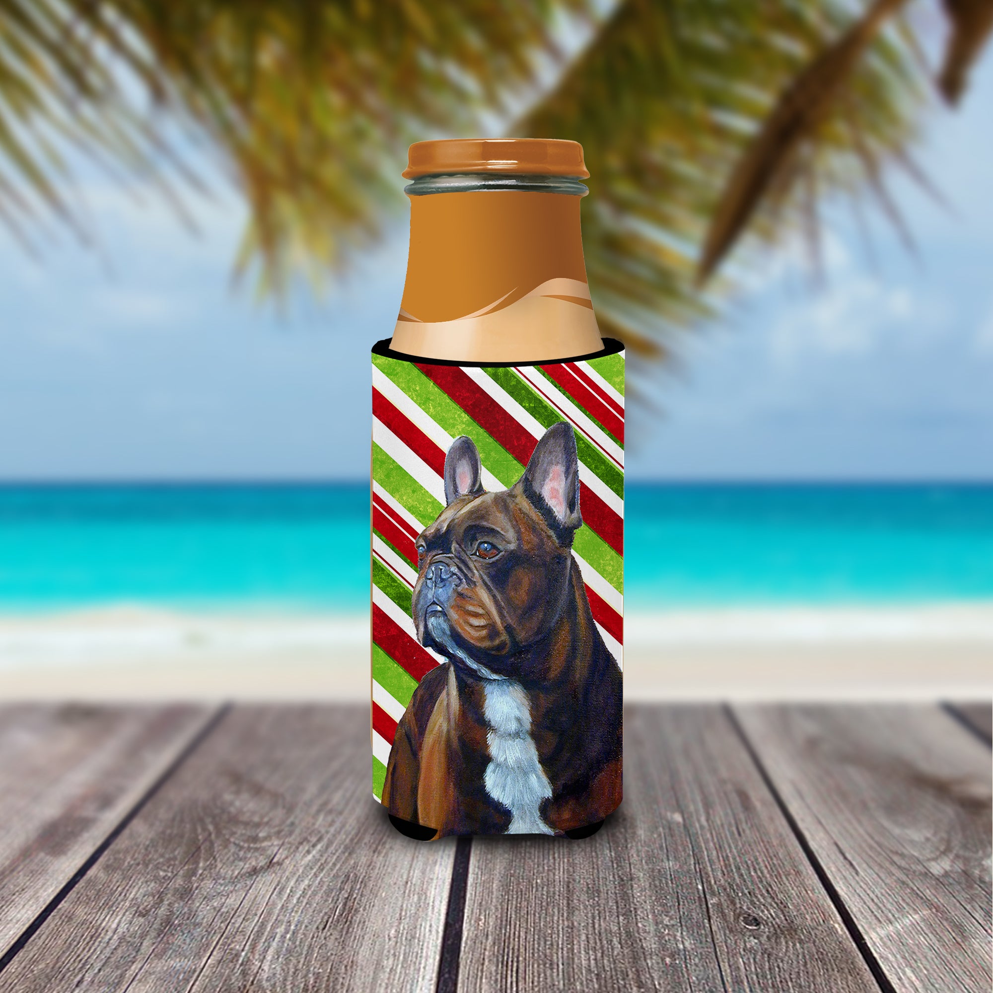French Bulldog Candy Cane Holiday Christmas Ultra Beverage Insulators for slim cans LH9250MUK.