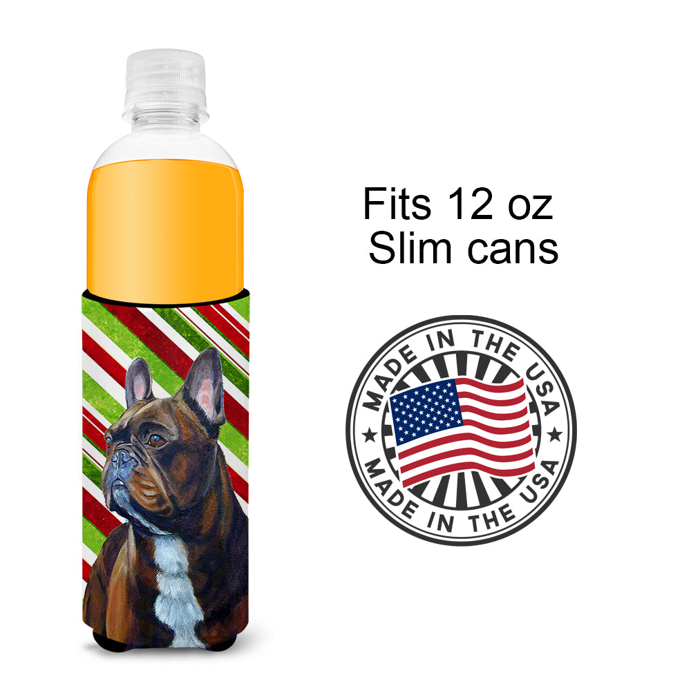 French Bulldog Candy Cane Holiday Christmas Ultra Beverage Insulators for slim cans LH9250MUK.