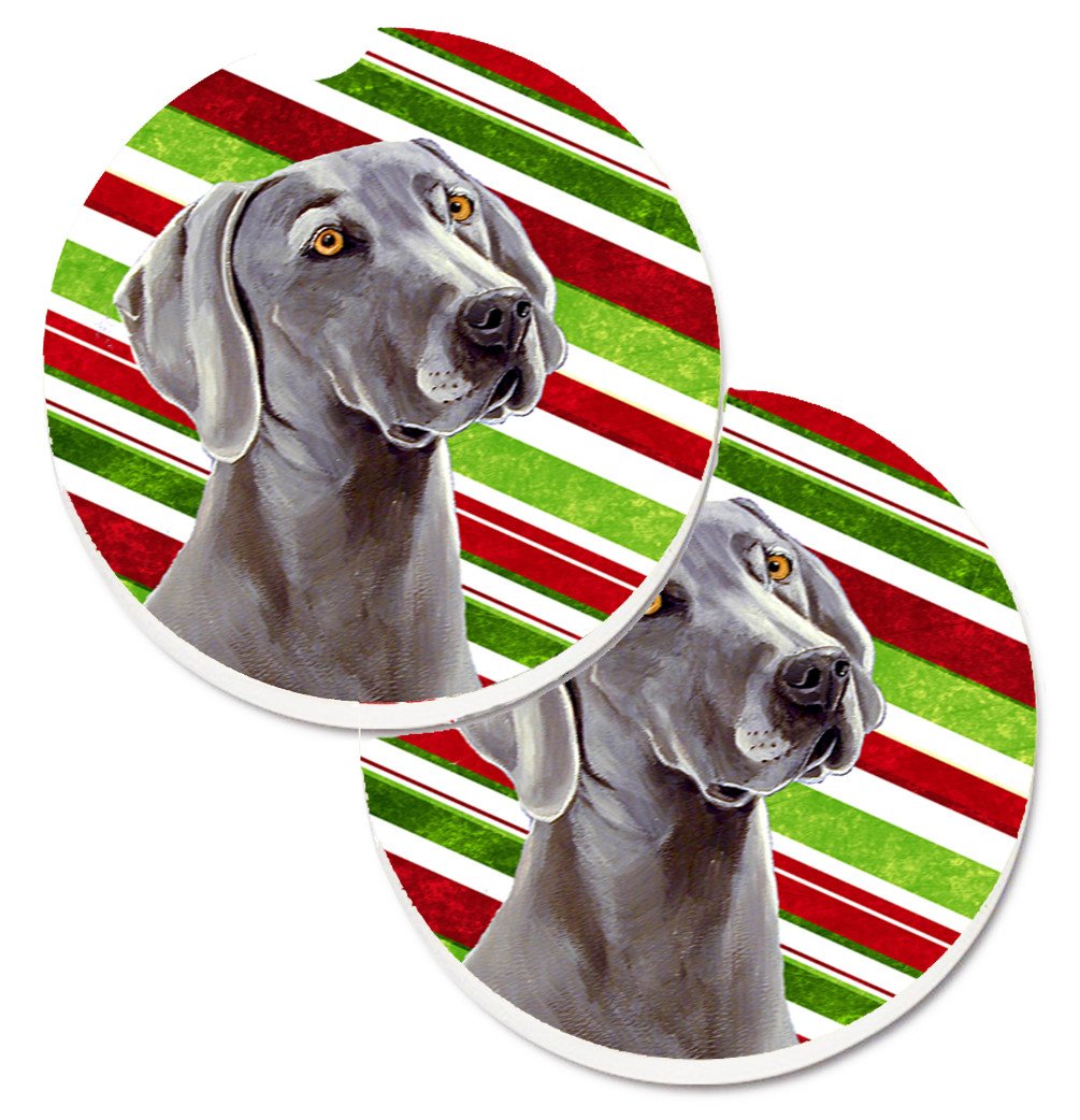 Weimaraner Candy Cane Holiday Christmas Set of 2 Cup Holder Car Coasters LH9251CARC by Caroline&#39;s Treasures