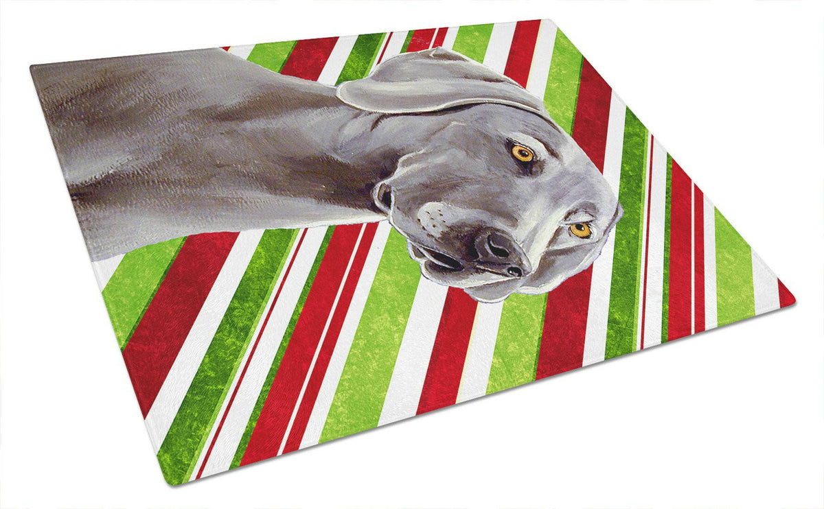 Weimaraner Candy Cane Holiday Christmas Glass Cutting Board Large by Caroline&#39;s Treasures
