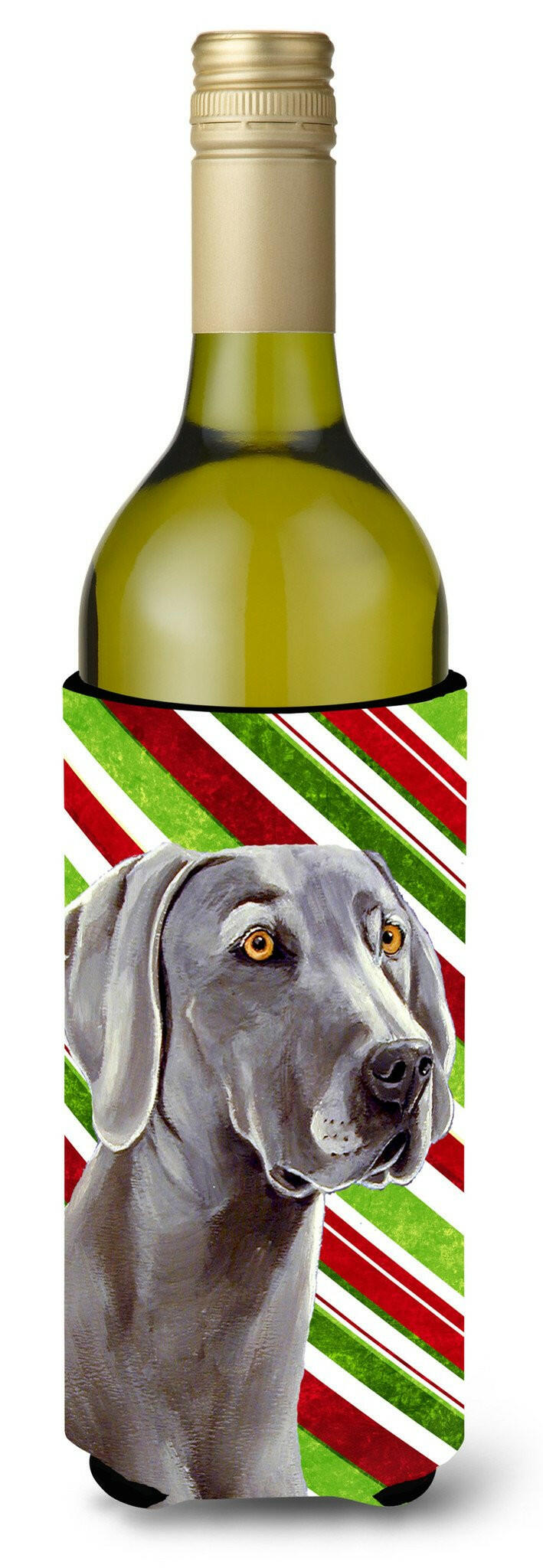 Weimaraner Candy Cane Holiday Christmas Wine Bottle Beverage Insulator Beverage Insulator Hugger by Caroline&#39;s Treasures