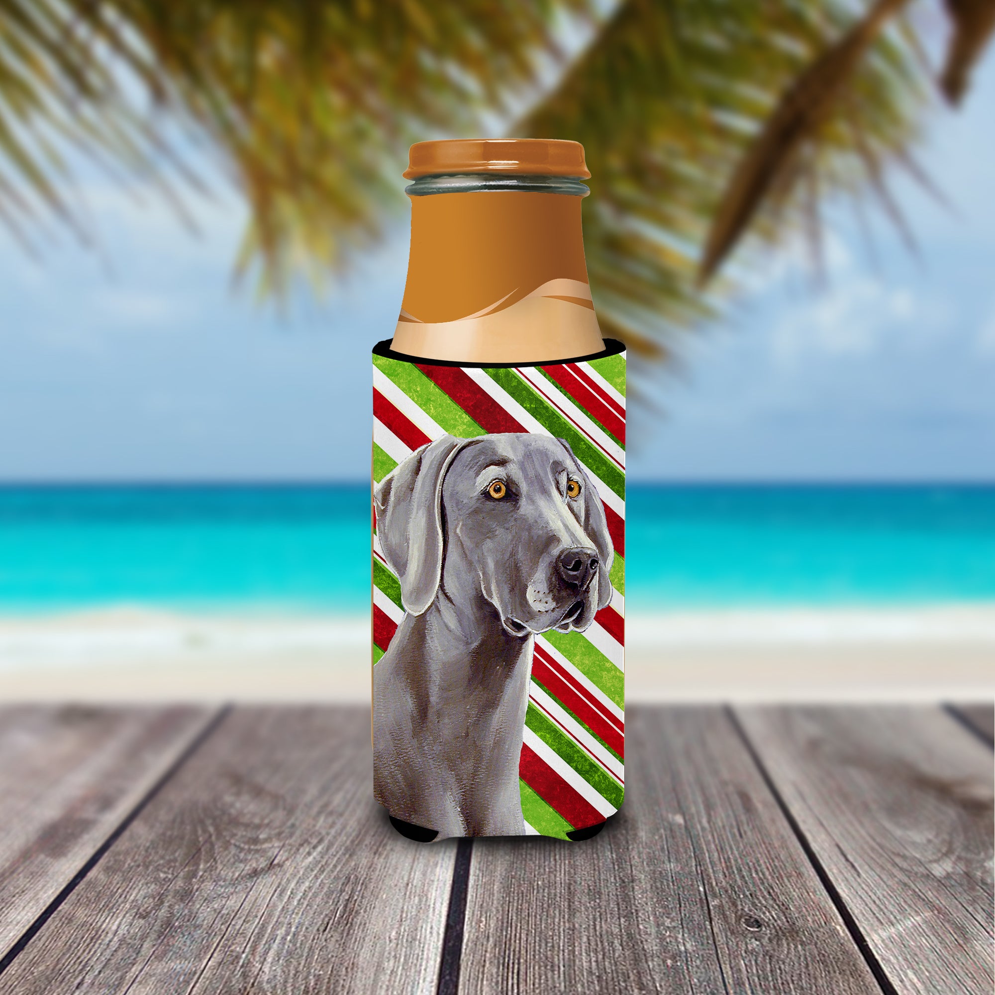 Weimaraner Candy Cane Holiday Christmas Ultra Beverage Insulators for slim cans LH9251MUK