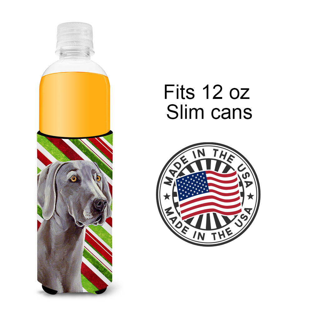 Weimaraner Candy Cane Holiday Christmas Ultra Beverage Insulators for slim cans LH9251MUK.