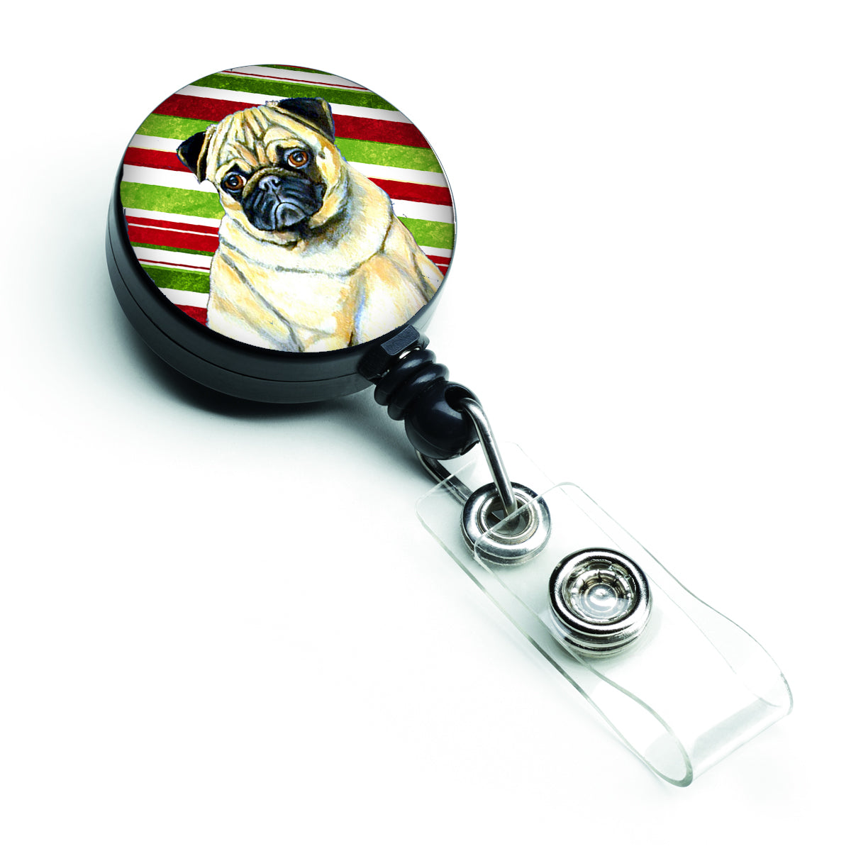 Pug Candy Cane Holiday Christmas Retractable Badge Reel LH9252BR