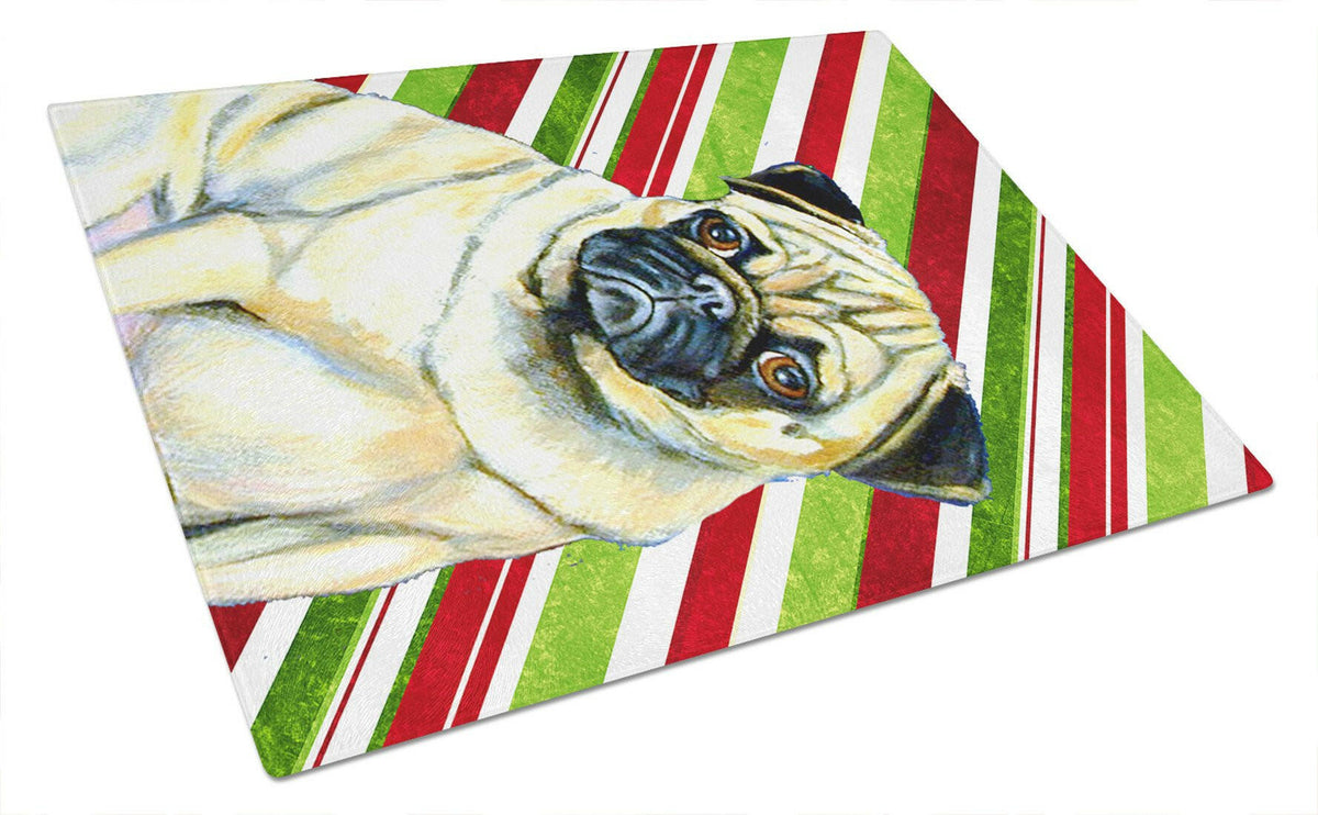 Pug Candy Cane Holiday Christmas Glass Cutting Board Large by Caroline&#39;s Treasures