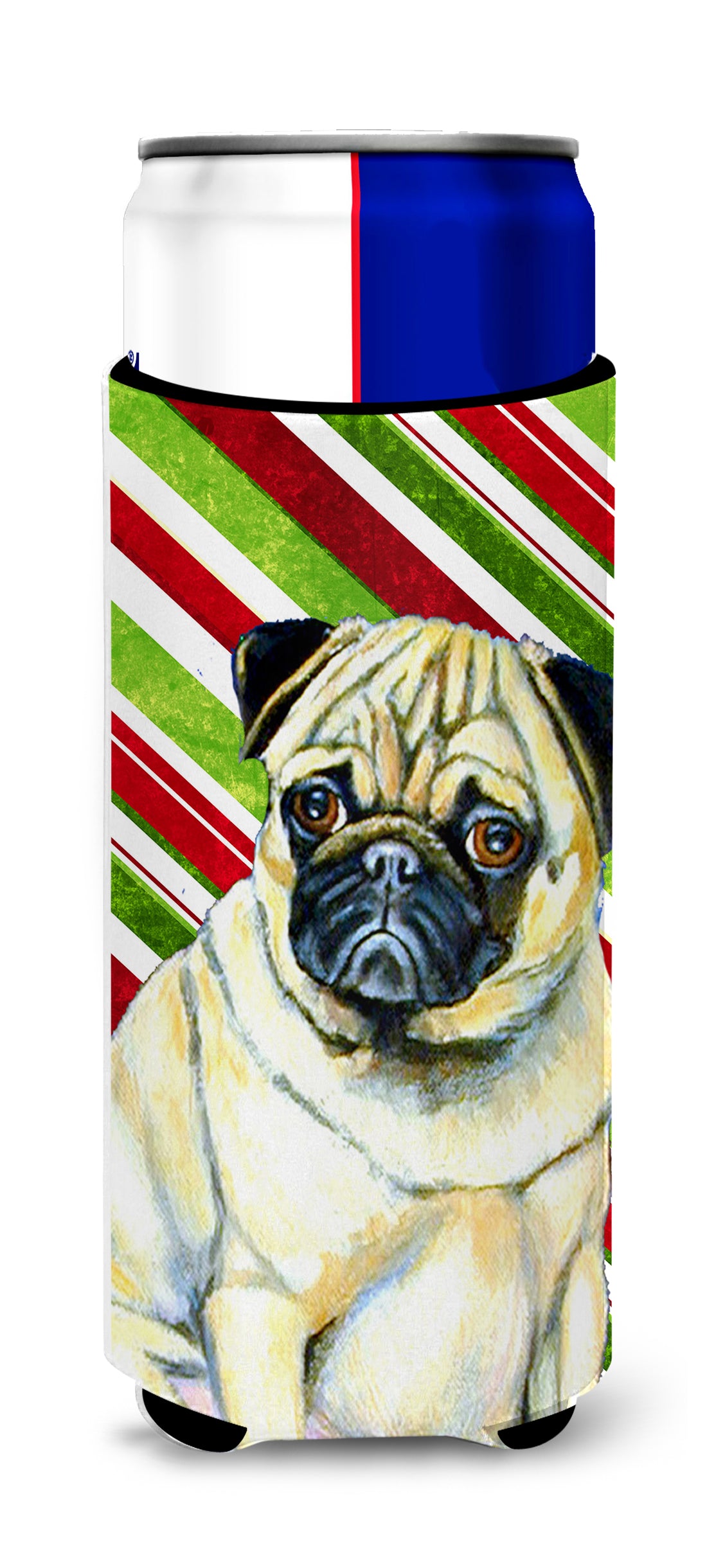 Pug Candy Cane Holiday Christmas Ultra Beverage Insulators for slim cans LH9252MUK