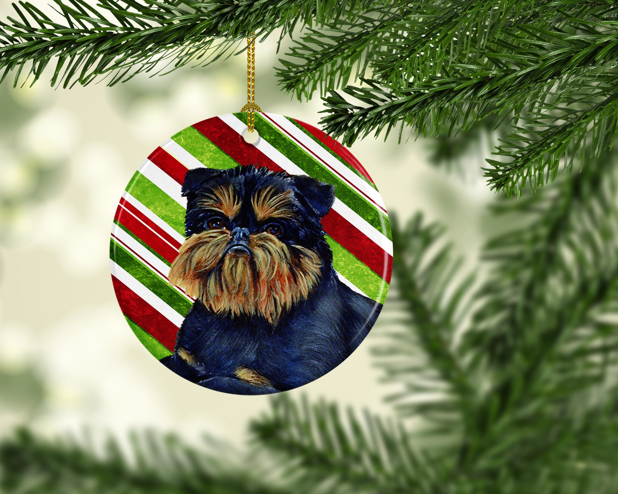 Brussels Griffon Candy Cane Holiday Christmas Ceramic Ornament LH9253 - the-store.com